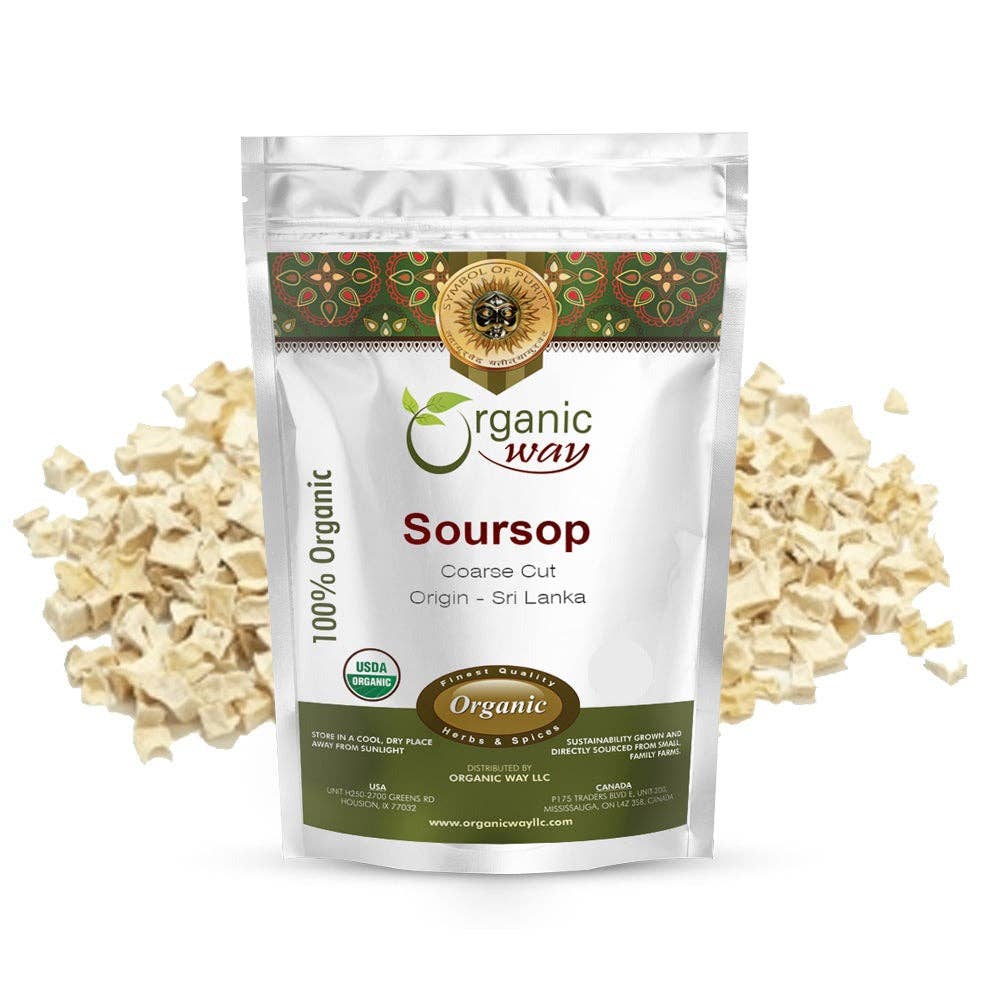Dried Soursop Fruit Coarse Cut (Annona muricata) - Vegan, Non-GMO & Gluten Free | Tested for Heavy Metal and Purity | 100% Raw from Sri Lanka